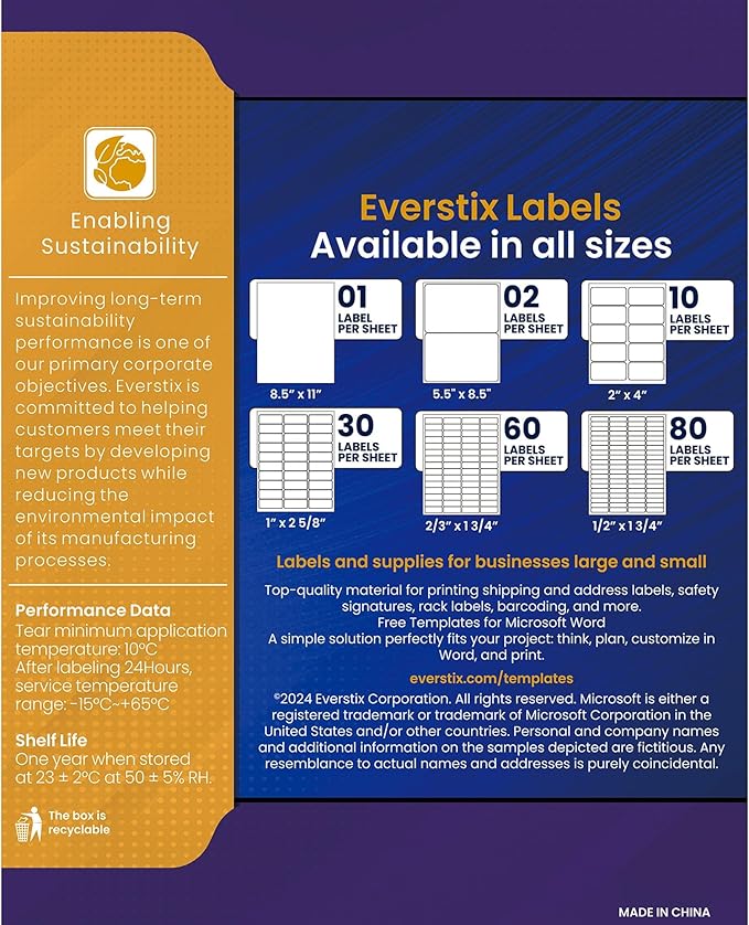1" x 2-5/8", 100 Sheets, 3000 Mailing Address Labels, White Sticker Labels for Laser & Inkjet Printers, Permanent Adhesive