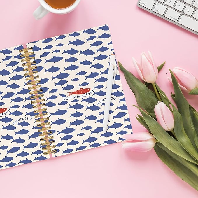 Christian Fish Spiral Notebook, Coastal Beach Bible Journaling Notebooks for Note Taking, Ocean Fish Hardcover Journals for Women Men 160 Pages 5.5 x 8.3 Inch, Christian Gifts for Women