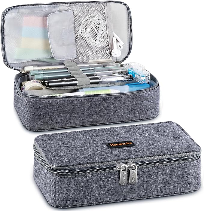 Homecube Pencil Case Large Capacity Pen Marker Holder Pouch Box Makeup Bag Oxford Cloth Big Storage Stationery Organizer with Zipper for School Office - Dark Gray