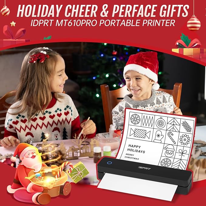 iDPRT Portable Thermal Printer,Wireless Printer for Travel Support 8.5" X 11" US Letter& A4&A5 Thermal Paper, Bluetooth Inkless Printers Compatible with Android and iOS Phone&Laptop