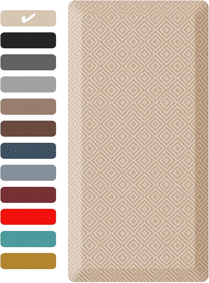 Ophanie Kitchen Mats for Floor, 3/4 Inch Thick Kitchen Rugs, Anti Fatigue Standing Cushioned Mat, Waterproof,Comfort Ergonomic Mat for Office, Home, Sink, 24'' x 70'' Beige Non-Slip Bottom