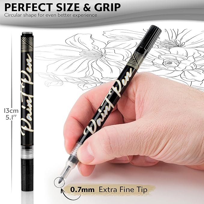 Stylo 4 Count Acrylic Metallic Pens - Black Paint Pens - Fine Tip Permanent Acrylic Metallic Paint Markers for Rock Painting, Glass, Wood, Ideal for Arts and Crafts (Pack of 4, Black)