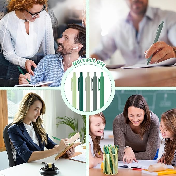 100 Pcs Ballpoint Pens Bulk Retractable Writing 1. 0 mm Black Ink Cute Pens Smooth Writing Color Fancy Gift for Teacher Student Employee Office School Home Baby Shower Supplies (Green Series)