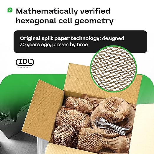 IDL Packaging 15.25" x 22" Honeycomb Kraft Packing Paper Sheets (Pack of 500), Brown – USA-Made Eco-Friendly Bubble Wrap Alternative for Shipping, Moving, Storage - Innovative Interlocking Slit Design