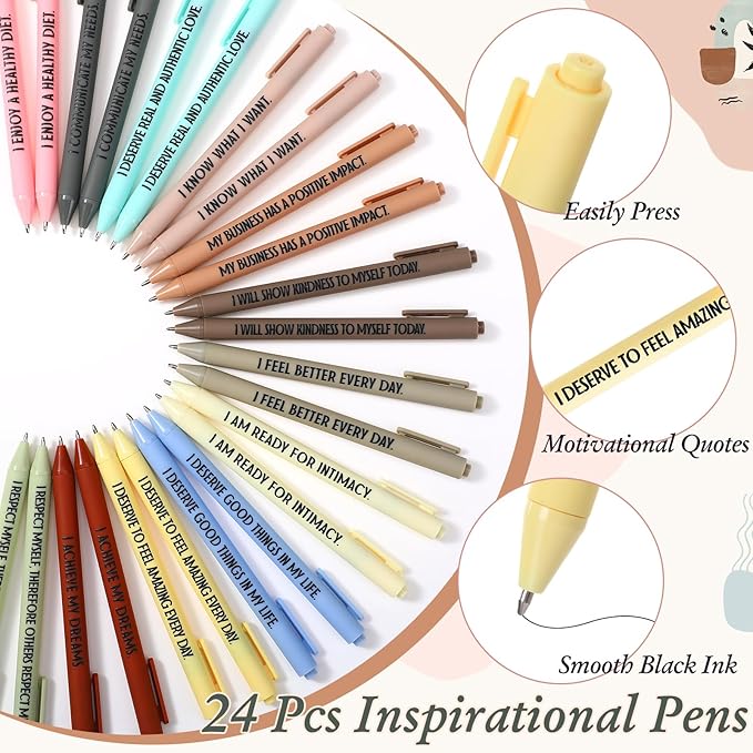 24 Set/48 Pcs Positive Affirmation Gift Set Gratitude Notebooks with Pens Small Bags Motivational Encouragement Notepads Daily Affirmations Journal for Women Stress Relief Self Care (Plant)