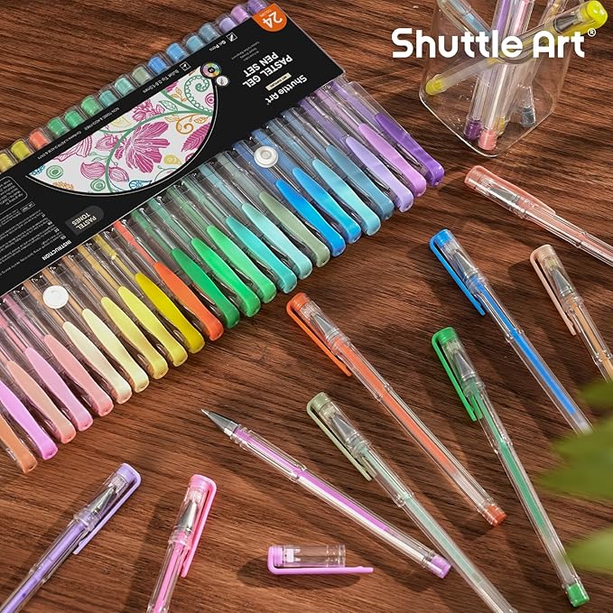 Shuttle Art Pastel Gel Pens, 24 Pastel Milky Colors Gel Pen for Black Paper, Adults Coloring Books Drawing Doodling Crafts Scrapbooking Journaling