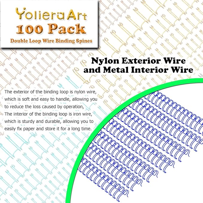100 Pack Double Loop Wire Binding Spines, YolieraArt 1/4 Inch Spiral Binding Coils for Letter Size,Metal Bindings for Notebook Binder Machine (20 Sheet Capacity, 100P, 3:1 Pitch Twin Combs, Blue)
