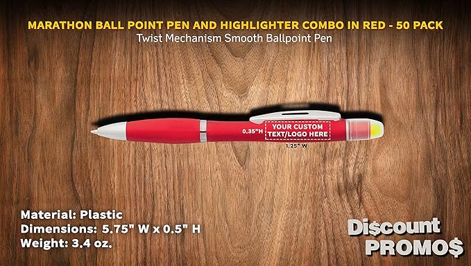 DISCOUNT PROMOS 50 Marathon Gel Highlighter Pens Pack - Customizable Text, Logo - Twist Mechanism, Ballpoint - Red