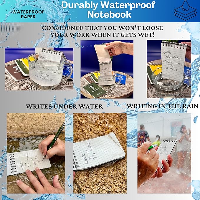 Waterproof 3x5 Notebook Pocket Notebook Small Spiral Notebooks Pocket Notepad Small Notepad 3x5 Pocket Notepad Police Notepad Tactical Notebook and All-Weather pen 6 Pack Black