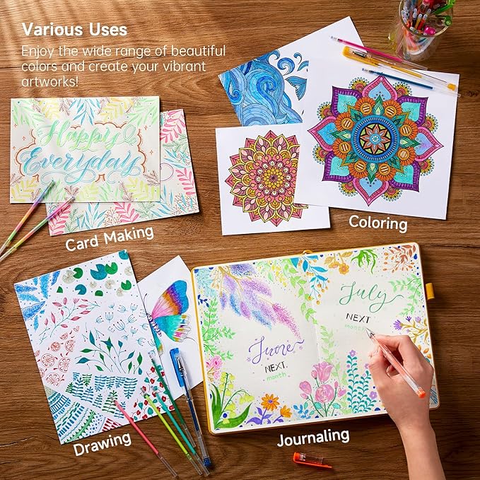 Gel Pen Refills, Shuttle Art 120 Colors (No Duplicates) Gel Pen Refills, 7 Color Types for Kids Adults Coloring Books Drawing Doodling Crafts Scrapbooking Journaling