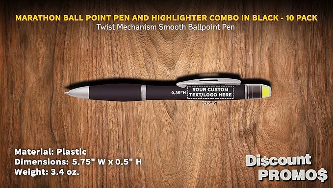 DISCOUNT PROMOS 10 Marathon Gel Highlighter Pens Pack - Customizable Text, Logo - Twist Mechanism, Ballpoint - Black