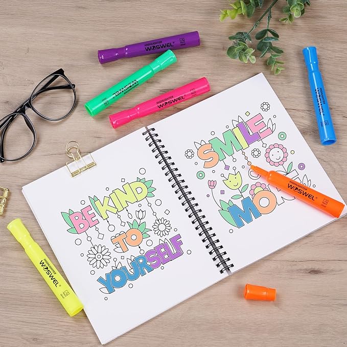 Highlighters Bulk, 24 Pack Tank Style Highlighters Assorted Fluorescent Colors Set, 6 Bright Colors Chisel Tip Highlighter Markers for Kid and Adult Coloring, Highlighting as School Supplies