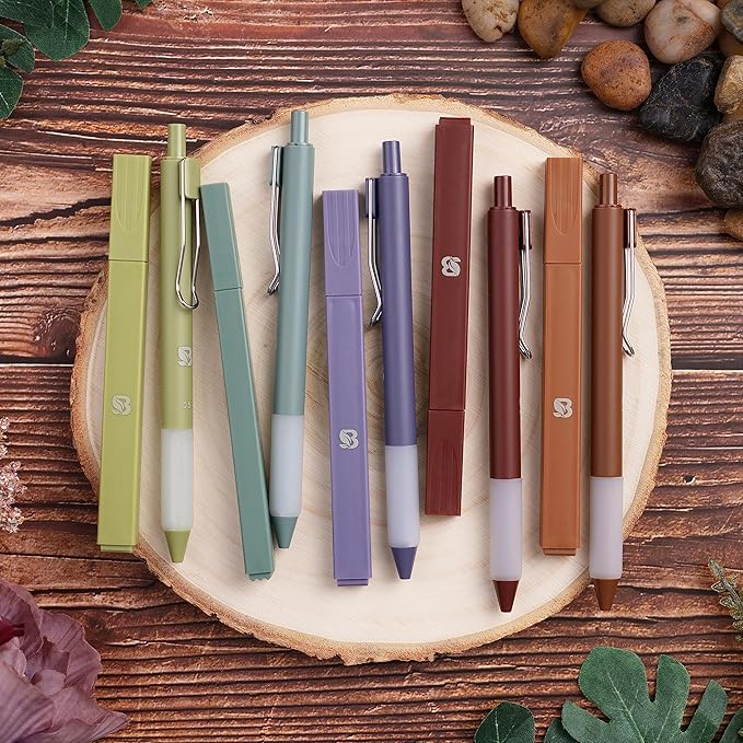 BLIEVE Aesthetic Highlighters and Gel Pens And Soft Tip, No Bleed Dry Fast Easy to Hold, for Bible Journaling Planner Notes School Office Supplies (Earthy)